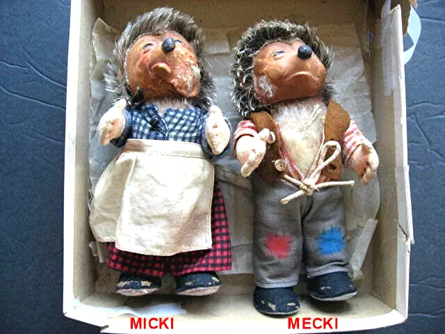 STEIFF MICKI & MECKI Made in Germany  Hedgehog Pair of Dolls 7” 1950s