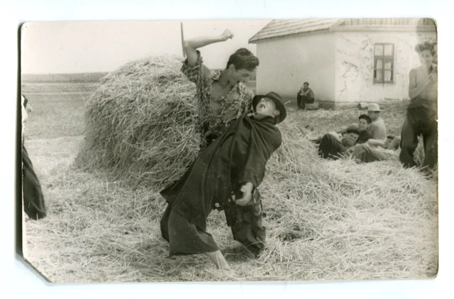 Handsome young men wrestling fight weird odd strange gay int vtg photo