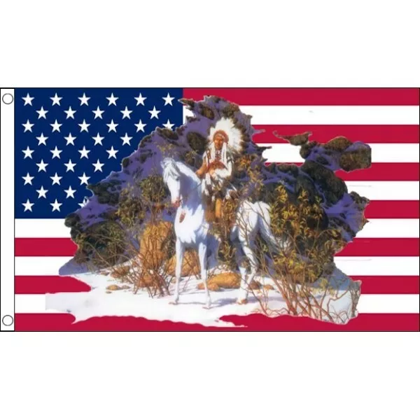 DRAPEAU USA CHEF INDIEN 150x90cm - DRAPEAU AMÉRICAIN - ETATS-UNIS 90 x 150 cm -