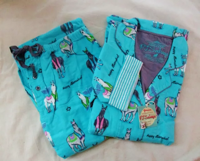 PJ SALVAGE HAPPY LLAMAKAH Hanukkah Flannel Pajama Set Top Pants