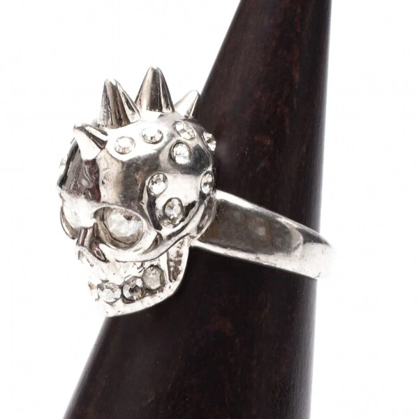 Alexander McQUEEN Rhinestone Skull Ring Size US 6(K-117955)