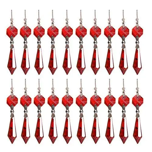 20pcs Crystal Chandelier Icicle Prisms Lamp Candelabra Replacement Parts Red