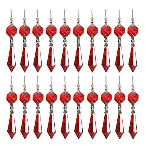 20pcs Crystal Chandelier Icicle Prisms Lamp Candelabra Replacement Parts Red