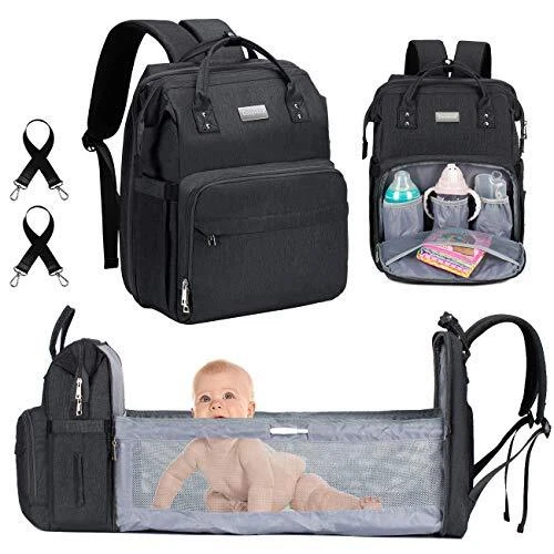 Diaper Bag Backpack with Bassinet Foldable Bed,  Travel Changing Station, Grey