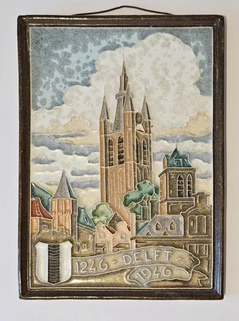 Dutch Polychrome Royal Delft Cloisonné Tile - Great Church in Delft. 700 Years