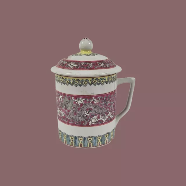 Jingdezhen Chinese Porcelain Tea Cup With Lid Hand Painted Wanshou Mug White