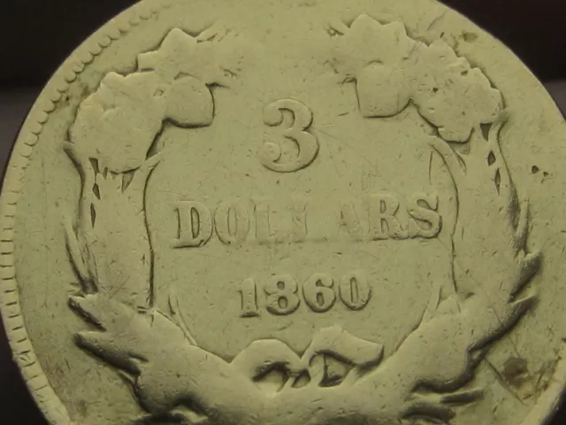 1860 S $3 Gold Indian Princess Three Dollar Coin- Very Rare