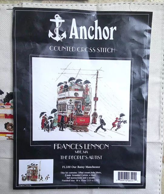 ANCHOR CROSS STITCH KIT by FRANCES LENNON  'OUR RAINY MANCHESTER'  JUST STARTED.