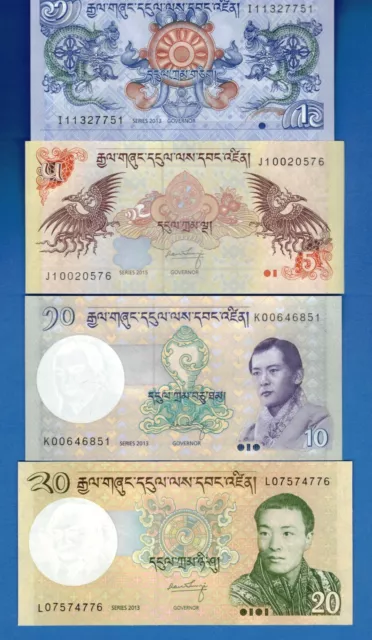 Bhutan 1 5 10 20 Ngultrum World Paper Money Uncirculated Banknotes Set-4