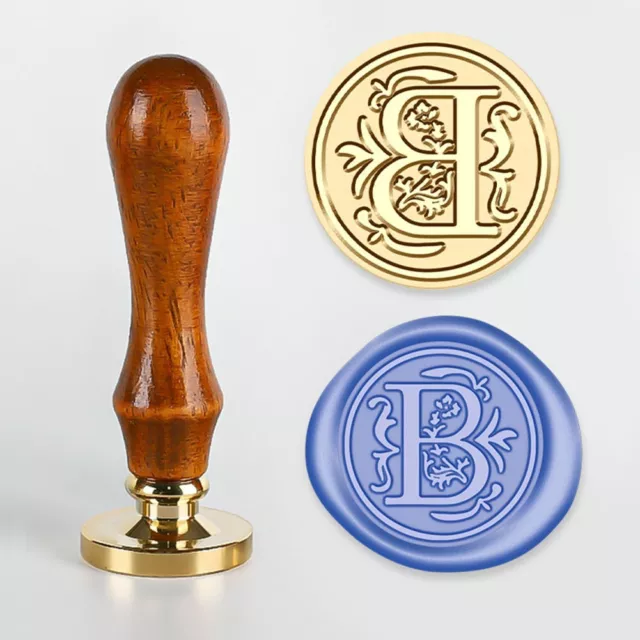 Classic Wood Handle Brass Head Stamp Alphabet Botanical Seal for Envelopes 2