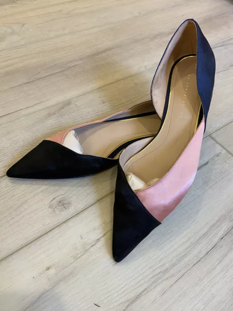 Zara Trafaluc Colorblock Satin Pointed Toe Flats Black Pink Blue Size 7.5