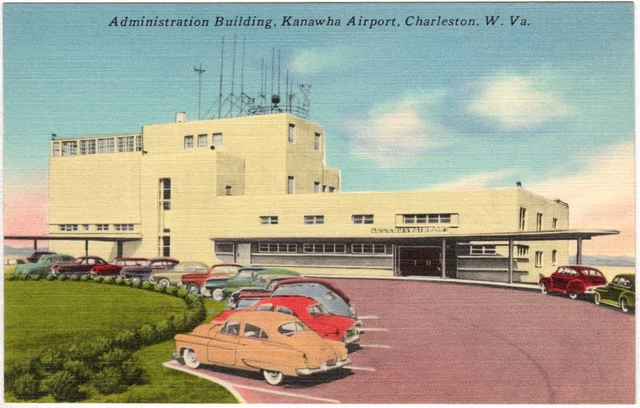 Postcard - Kanawha Airport, Charleston, West Virginia - Admin Bldg - 1950s (G14)