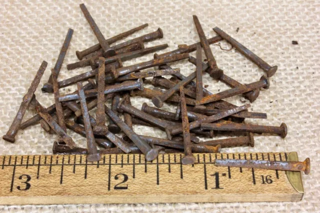 1” OLD Square NAILS 50 REAL 1850’s vintage rusty patina 5/32” small head BRADS