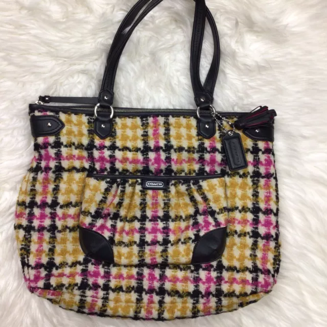 Coach Daisy Wool Tweed Plaid Emma large Tote handbag bag purse F25083