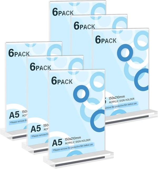 6 Porta Menù Da Tavolo A5 In Acrilico - Supporto Per Cartelli Doppia Faccia A Forma Di T Per Ristoranti, Hotel - Foto 4