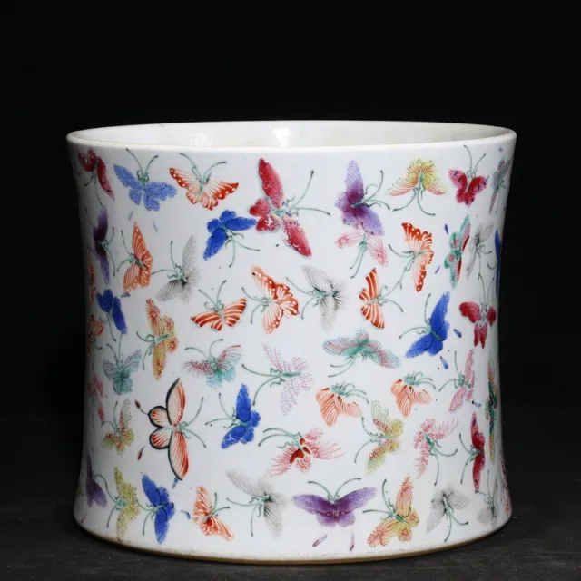 8.0" china old antique qing dynasty guangxu mark porcelain  butterfly brush pot