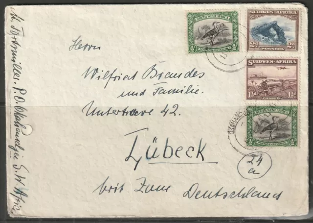 SWA Namibia Cover Okahandja 1931 Riesentrappe Bustard Ardeotis kori Bogenfels