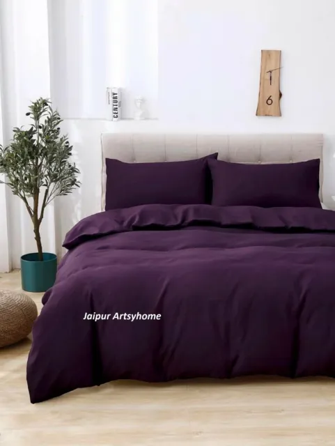 Juego de funda nórdica de lino de color púrpura oscuro, ropa de cama de...