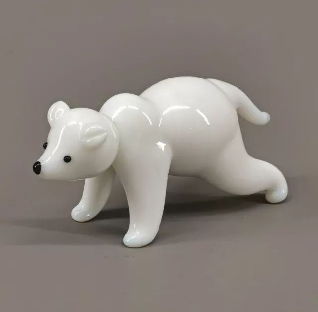 9912060-x Vetro Figura Eisbär Orso L7cm Soffiato Bocca Fatto a Mano
