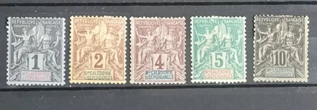 5 Timbres Colonies Francaises 1892 Nouvelle Caledonie Type Sage N° 41/45 Neuf*