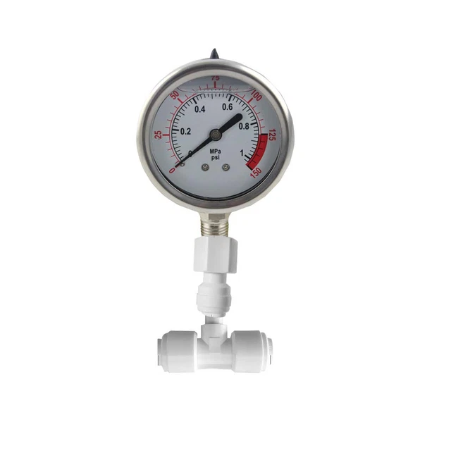Puresec Water Pressure Gauge Oil Filled Stainless-Steel 2-1/2" Dial Size Dual-Sc