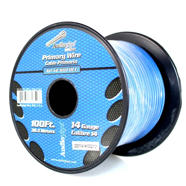 Bote de cable remoto de alimentación a tierra primaria varado Audiopipe 14 ga 100 ft azul