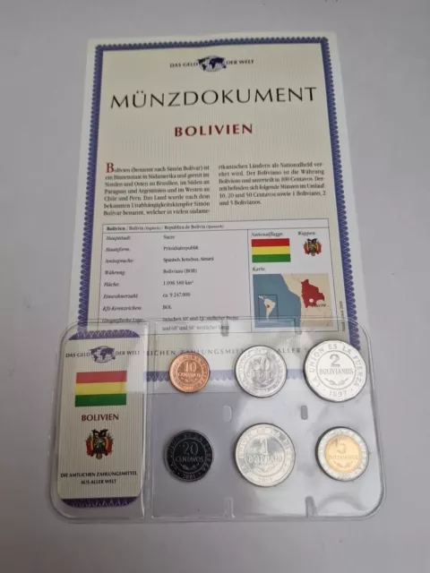 10 Centavos - 5 Bolivanos 1997-2004 Excellent Condition Coins Set Bolivia