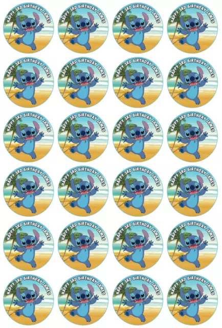 24 x STITCH Edible Cupcake Toppers Wafer Paper PERSONALISED DISNEY KIDS CAKE