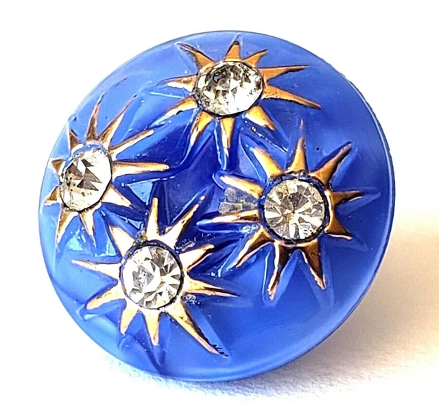 Blue Moonglow with HTF FOUR Pastes COSTUMAKERS Back Mark Vintage Button 11/16"