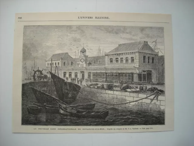 Gravure 1877.  La Novelle Gare Internationale De Boulogne-Sur-Mer.
