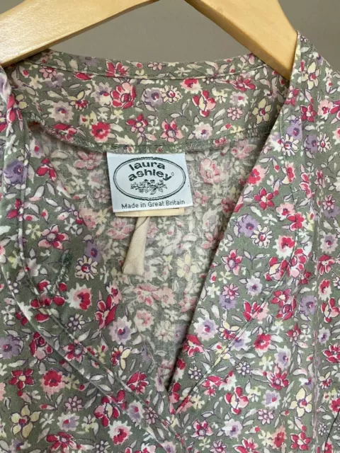 Vtg 80s Laura Ashley 100% Cotton Cottage Core Pink Floral Puff Sleeve Dress M