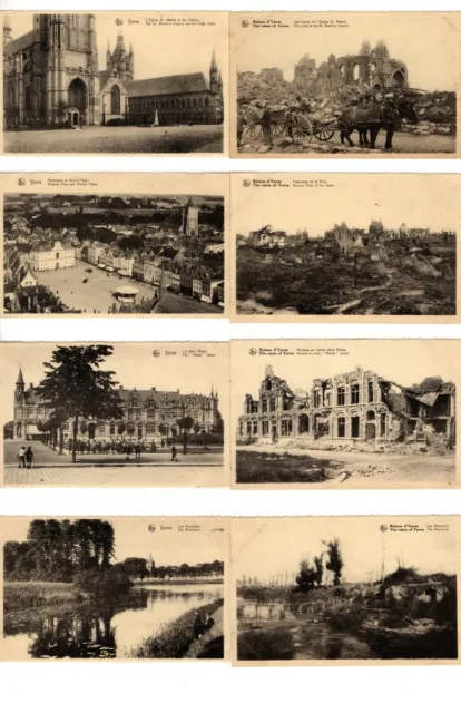20 Ypres, Belgium WWI Before/after Bombardment Postcards.  RARE COLLECTION