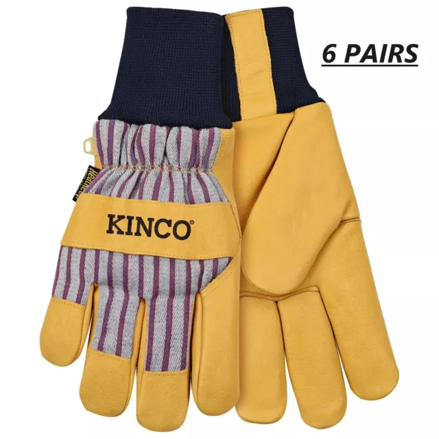 6 PR. Kinco Pigskin Leather Palm Winter Insulated Lined Cold Weather WORK GLOVES