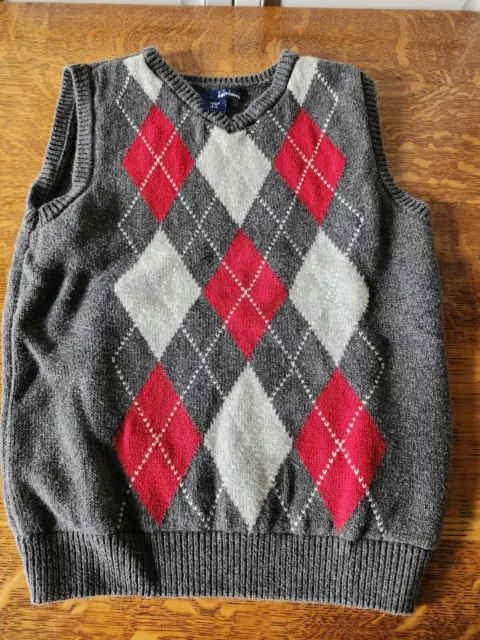 Boys Basic Editions Gray/Red/White Argyle Sweater Vest Size S(6/7)