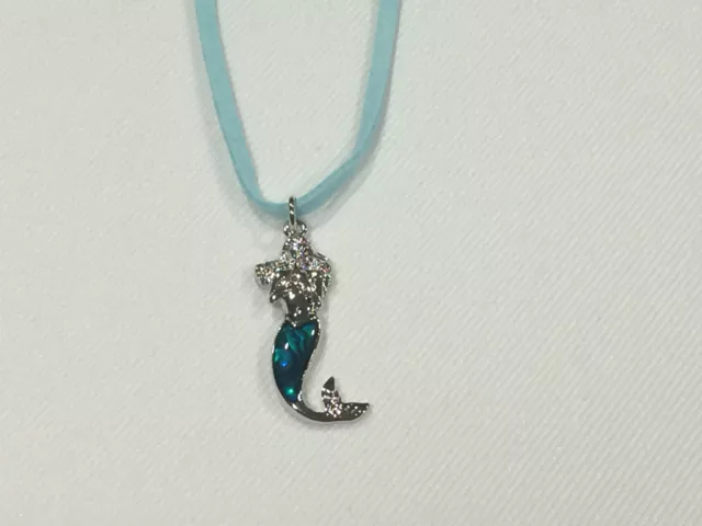 Natural Abalone Paua Shell Mermaid Pendant Necklace Blue Cord Mythological