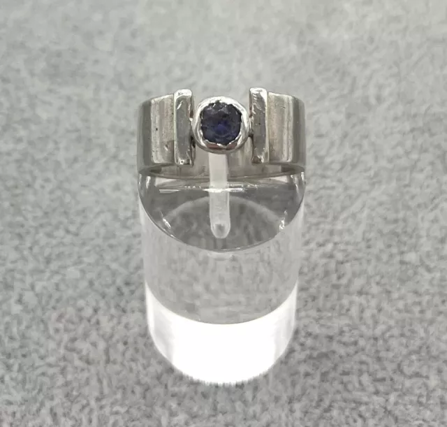 925/- Silberring mit runden Blautopas, Ringgröße 56, Damen, 7,5 mm breit