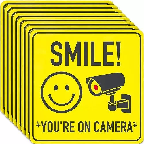 8 Pack Smile Youre on Camera Sign Stickers Polite Video Surveillance Security