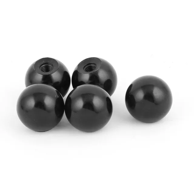 Plastic M8 x 28mm Thread 30mm Diameter Round Ball Lever Knob Black 5Pcs