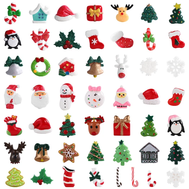 SUPVOX 50 PIEZAS Colgantes de Resina Mixta Espalda Plana Dijes Navidad Adornos Artesanía