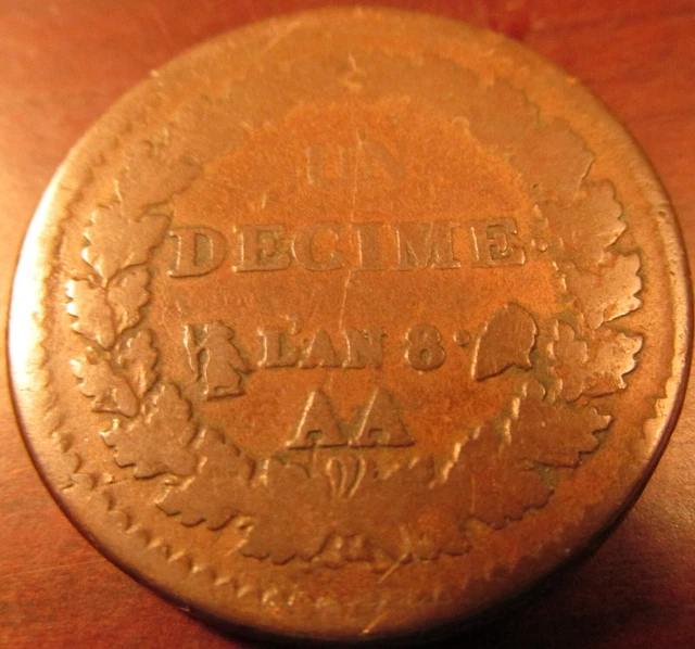 French Foreign Coins: c1800 L'an 8 AA Decime (L31)