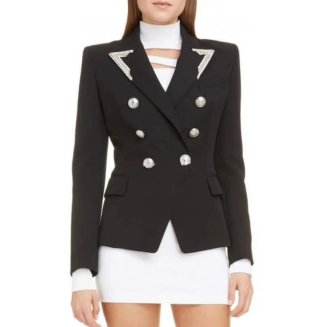 2020 Donna Design Ispirato Paillettes Gioielli Colletto Giacca Cappotto