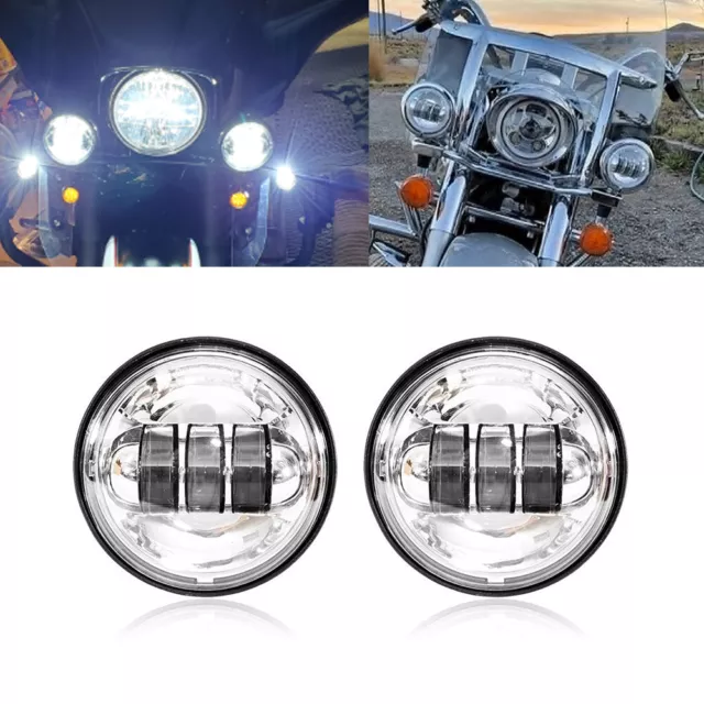 PAIR 4.5" Chrome LED Passing Lights Spot Fog Driving Lamp For Harley Touring