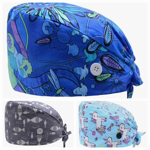 Scrub Working Cap w/ Button Upgrade Sweatband Adjustable Tie Back Unisex 3-Pack