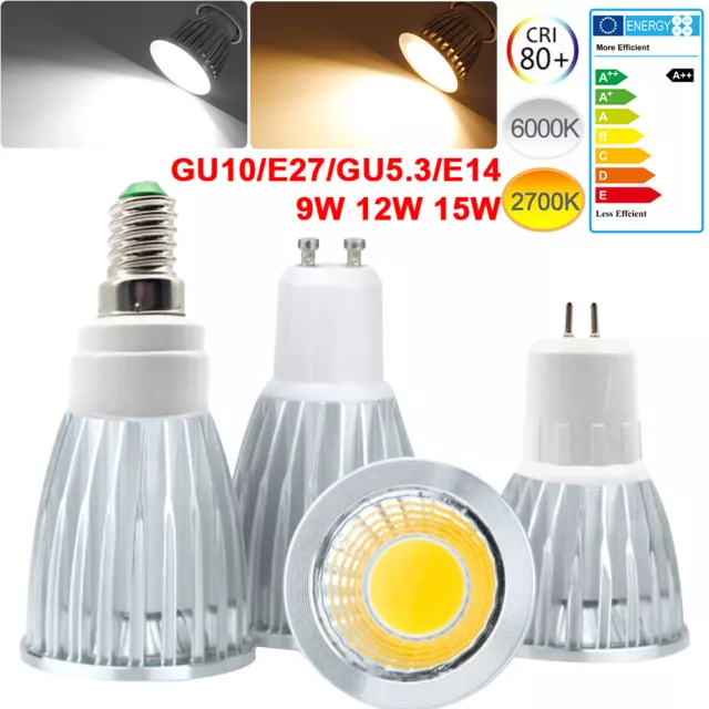 COB LED Bulbs Light GU10 E27 E14 GU5.3 Spotlight Lamps Warm Cool White 9/12/15W