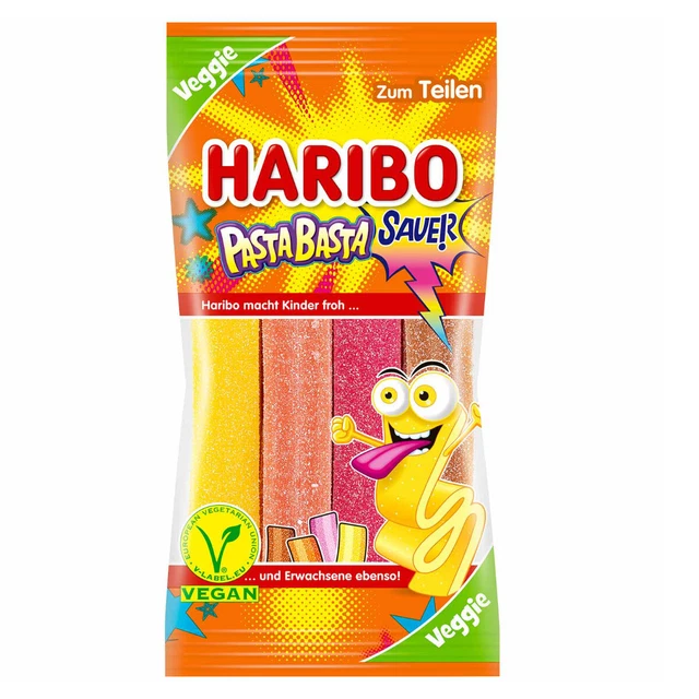 Haribo Pasta Basta Veggie Extra Acida Frutta Gengive Strisce 160g