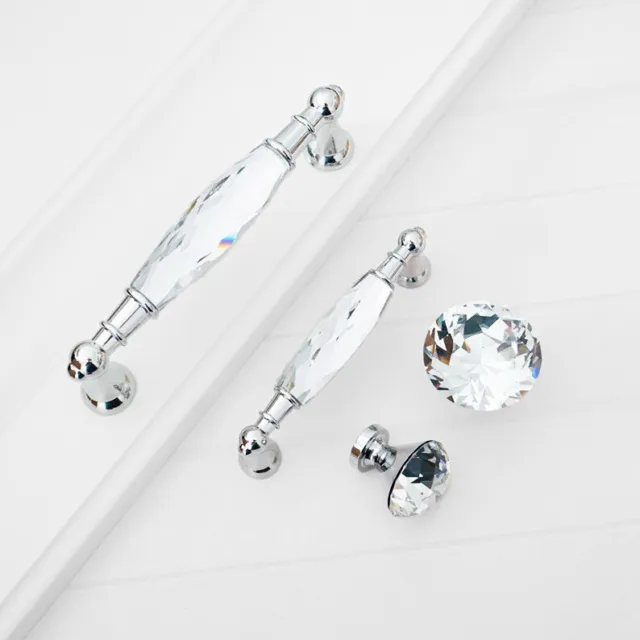 Crystal Cabinet Knob Chrome Clear Silver Dresser Drawer Handle Pulls Cupboard