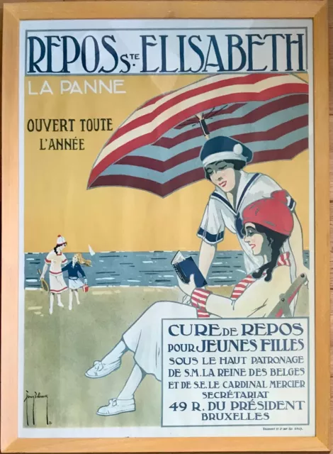 F. Delamare Affiche Litho La Panne 1920 Bord De Mer Belgique Original Poster