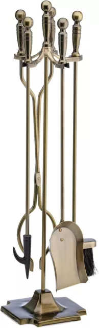 UniFlame T51030AB 5-PC Antique Brass Finish Fireplace Tools Set w/ Ball Handles