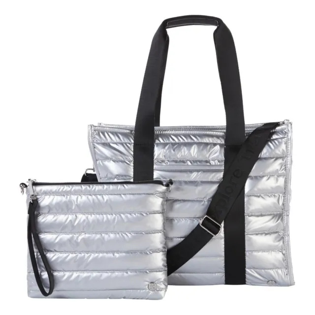 Samantha Brown To Go Tote And Crossbody 2 Piece Set Metallic Silver