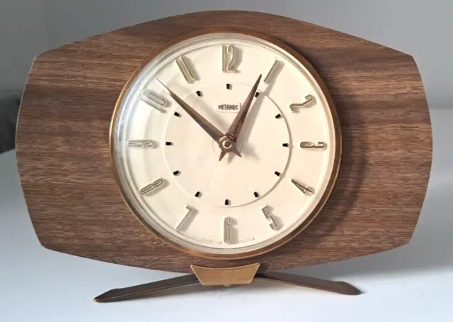 Vintage Metamec Mantel Clock 1960's 70's Retro Mechanical Movement Wood Effect